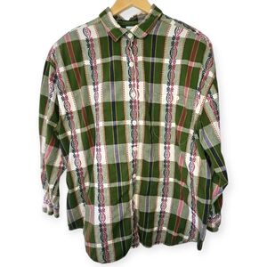 Vintage Backroad Blues Button Up Shirt Size 24W Green Embroidery Southwestern